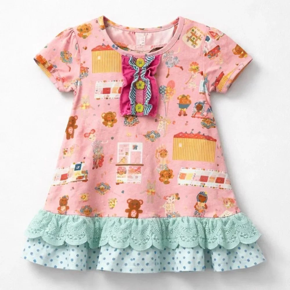 Matilda Jane The puppet Show pink and mint green tunic top ruffles and lace